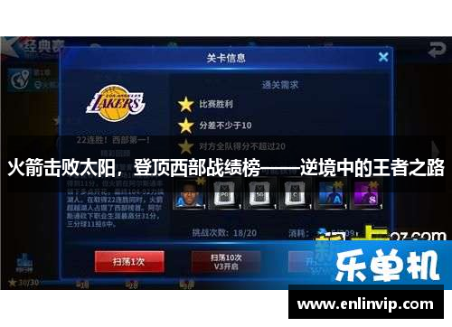 火箭击败太阳，登顶西部战绩榜——逆境中的王者之路